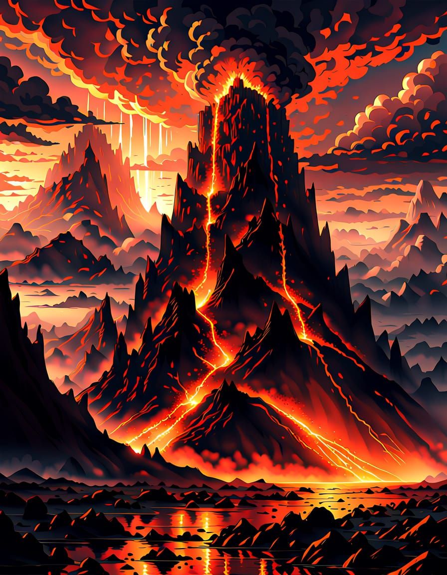 Anime Style Volcanic Citadel Fortress Digital Painting