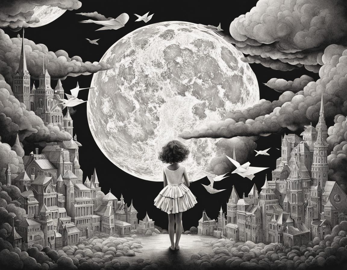 Whimsical White Paper City in Dramatic Lighting