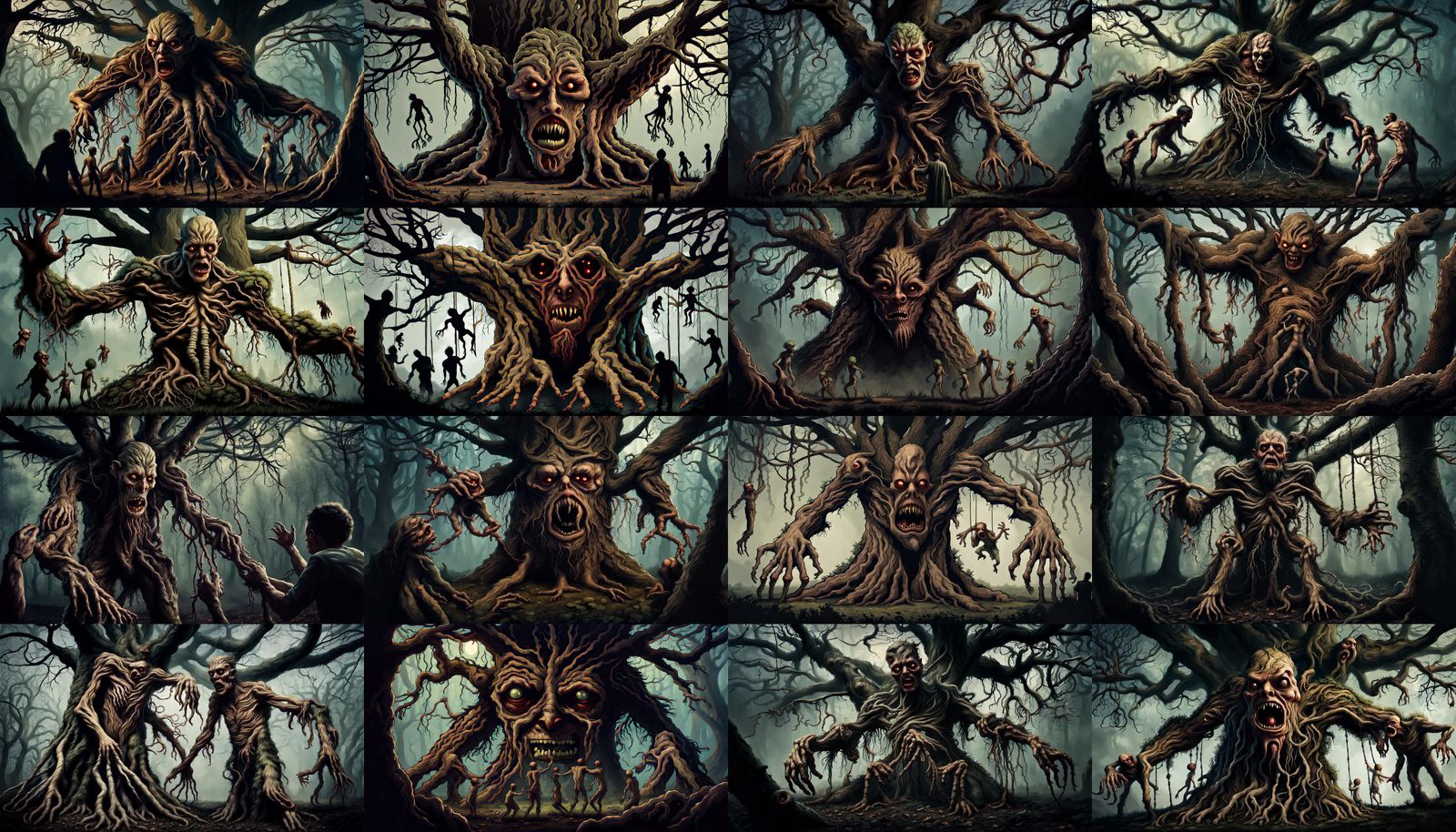 Creepy Treant Puppet Master in Grotesque Horror Scene
