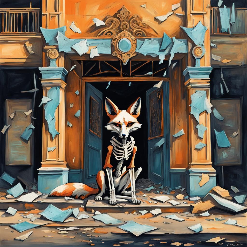 Masked Skeletal Fox Guarding Forgotten Theater