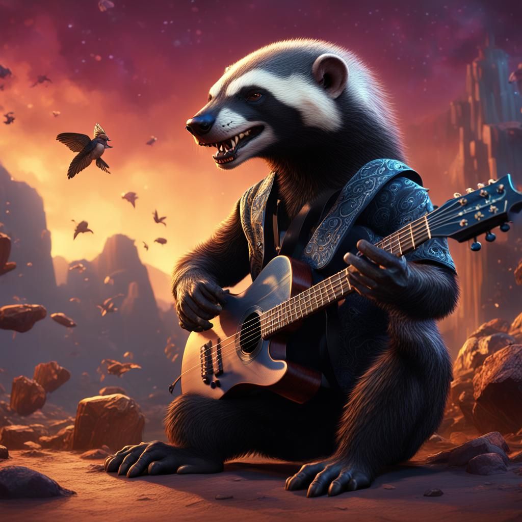 Honey Badger Guitarist in Detailed Matte Painting