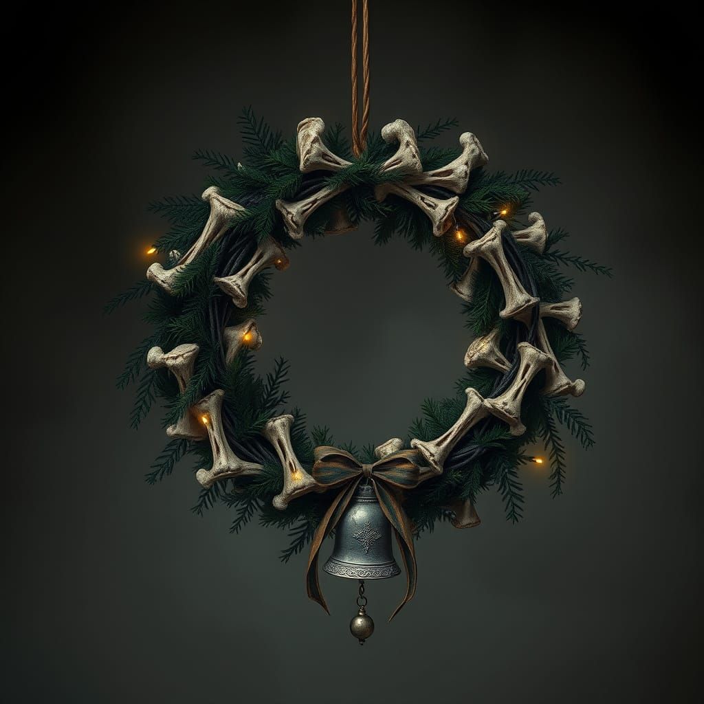 Gothic Christmas Wreath with Bones and Garland