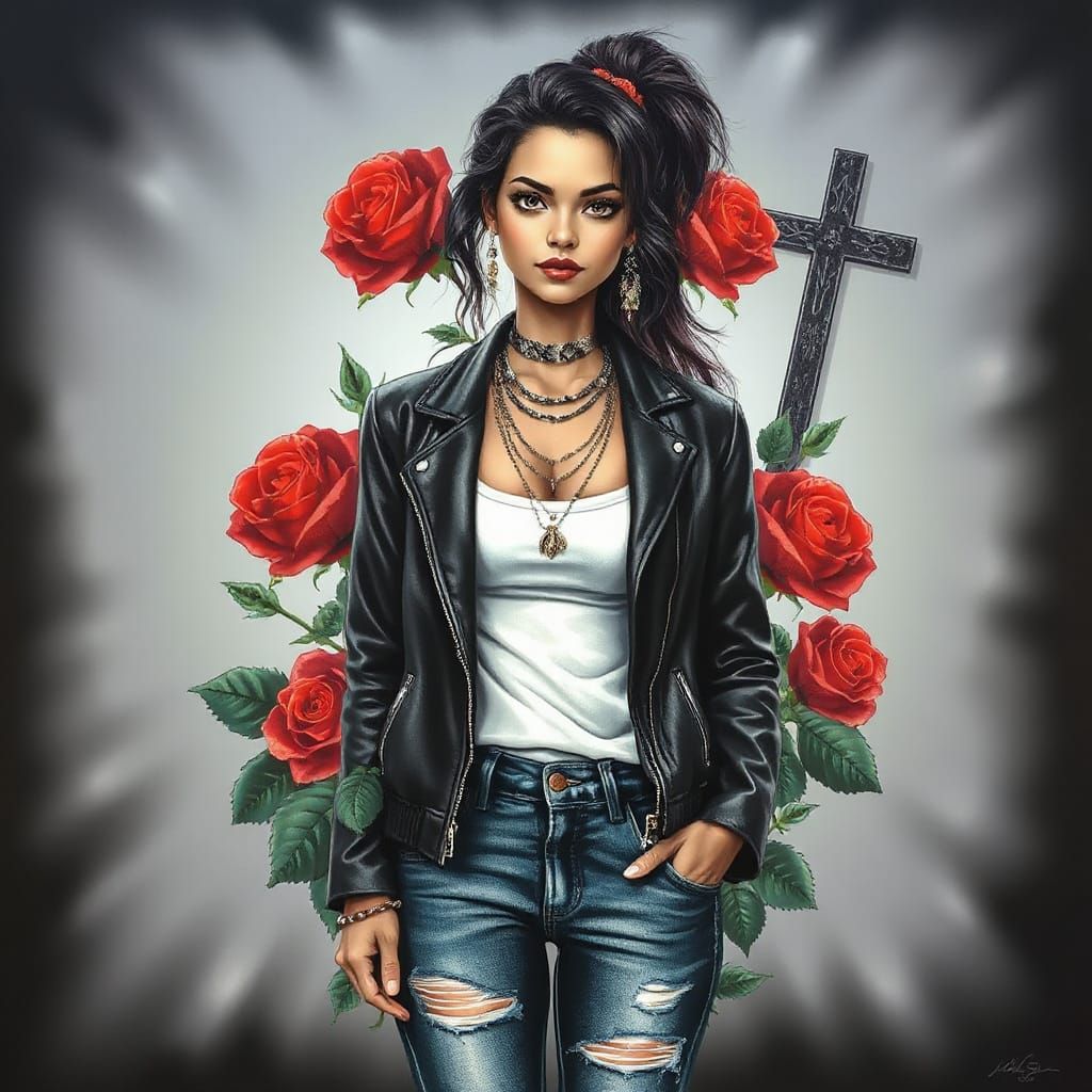 Chicano Girl with Roses: Airbrushed Fantastical Realism