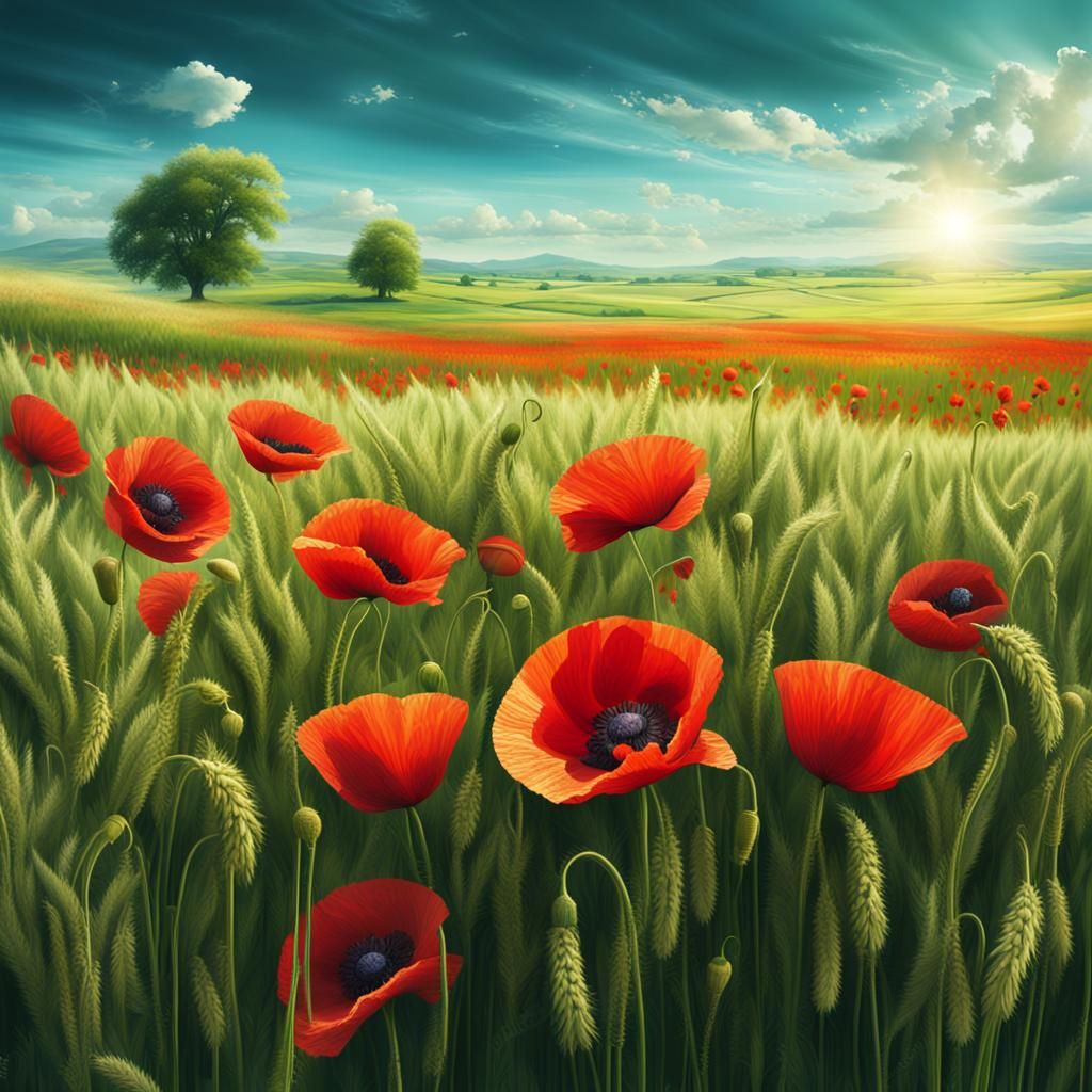 Poppies in Wheat Field: Digital Matte Painting