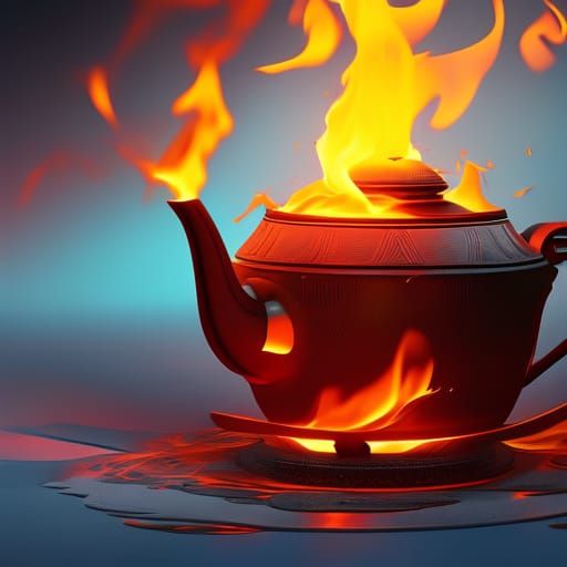 Teapot Pouring Fire: Hyperdetailed Concept Art