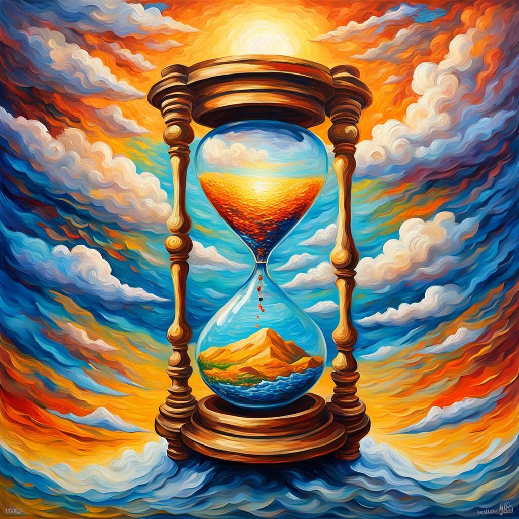 Hourglass in God's Hand: Expressionist 3D Rendering