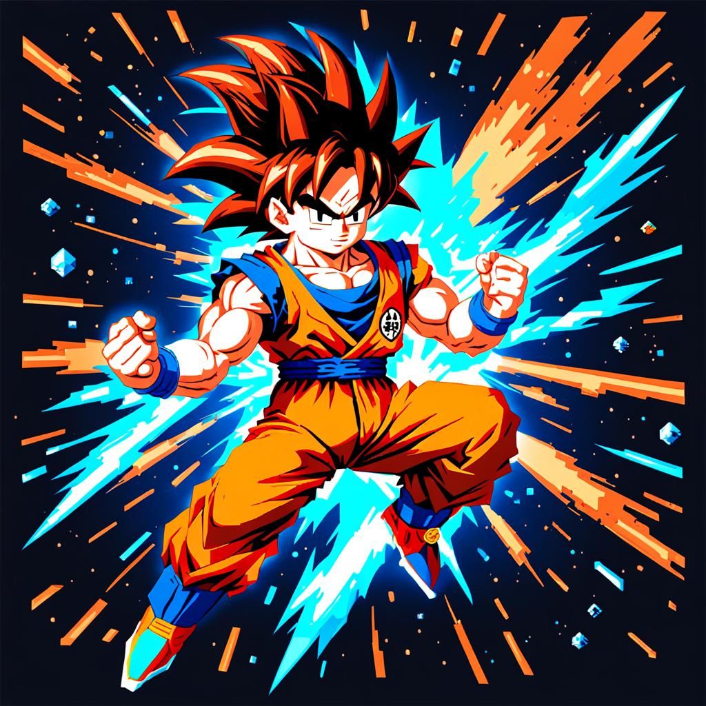 8-Bit Anime Goku Super Saiyan God in Space