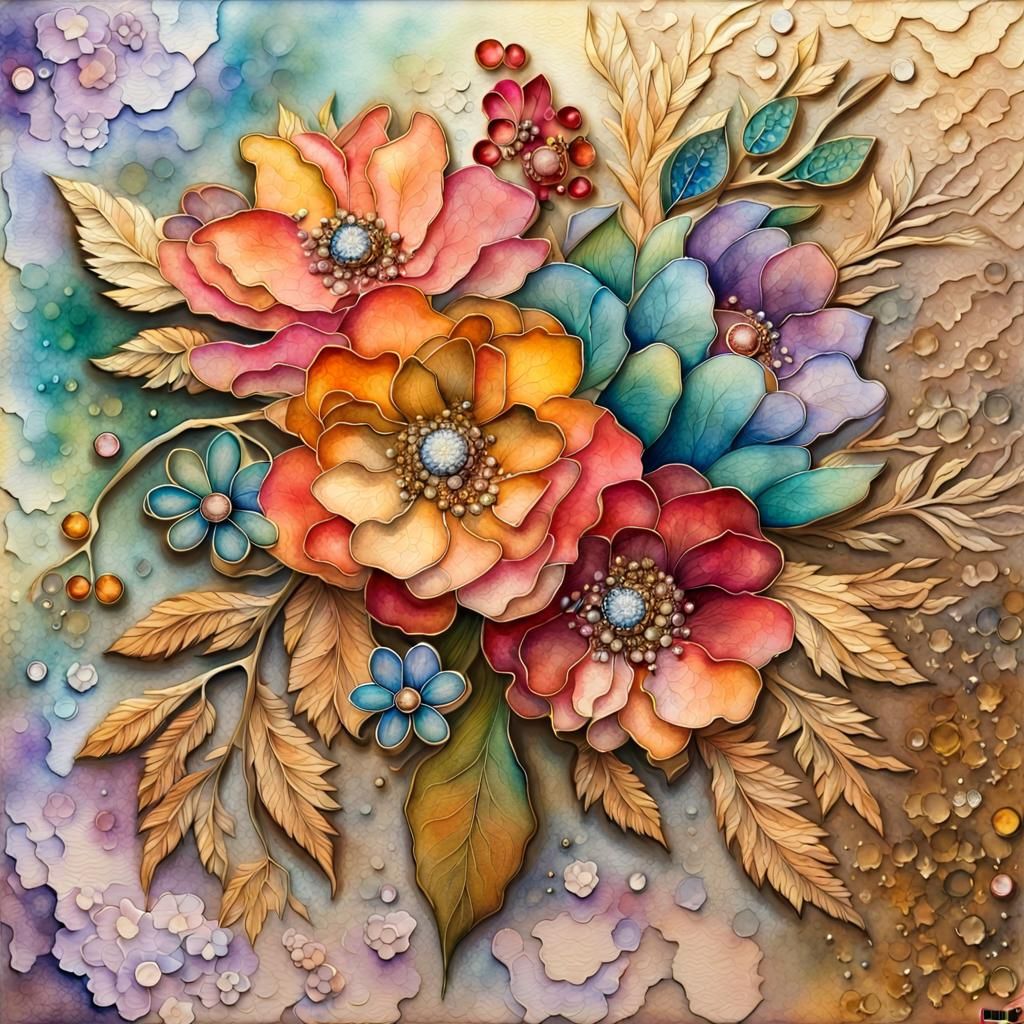 Vibrant 3D Floral Bouquet in Mixed Media