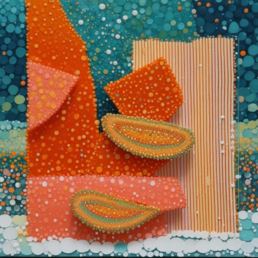 Abstract Art with Stripes and Dots in Teal, Pink, Orange