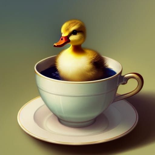 Duckling in Teacup: Hyperdetailed Art Nouveau Portrait