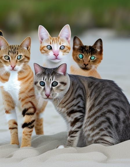 Cats Enjoying a Sunny Beach Day