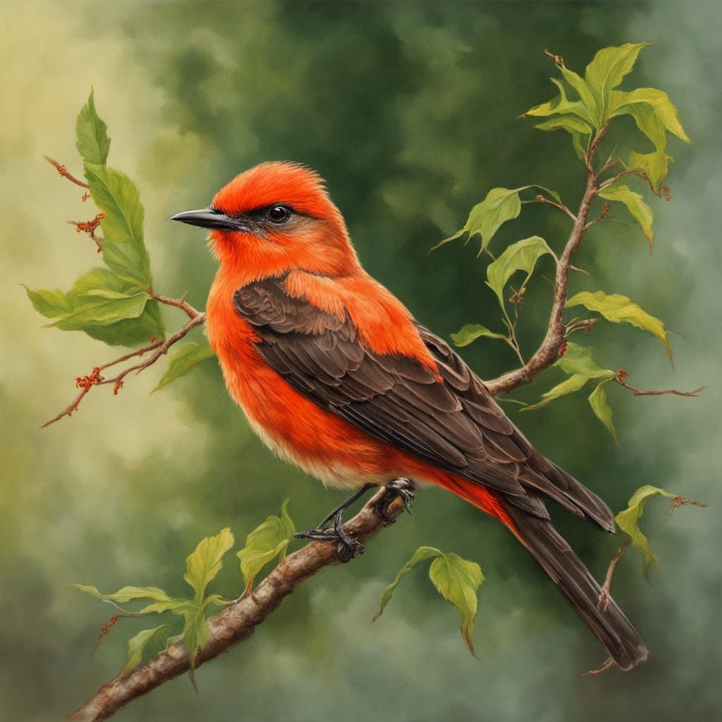 Vermilion Flycatcher in Realistic Oil Painting Style