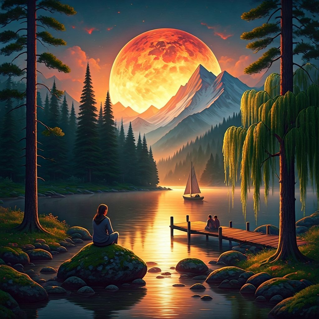 Serene Landscape with Figure and Moon