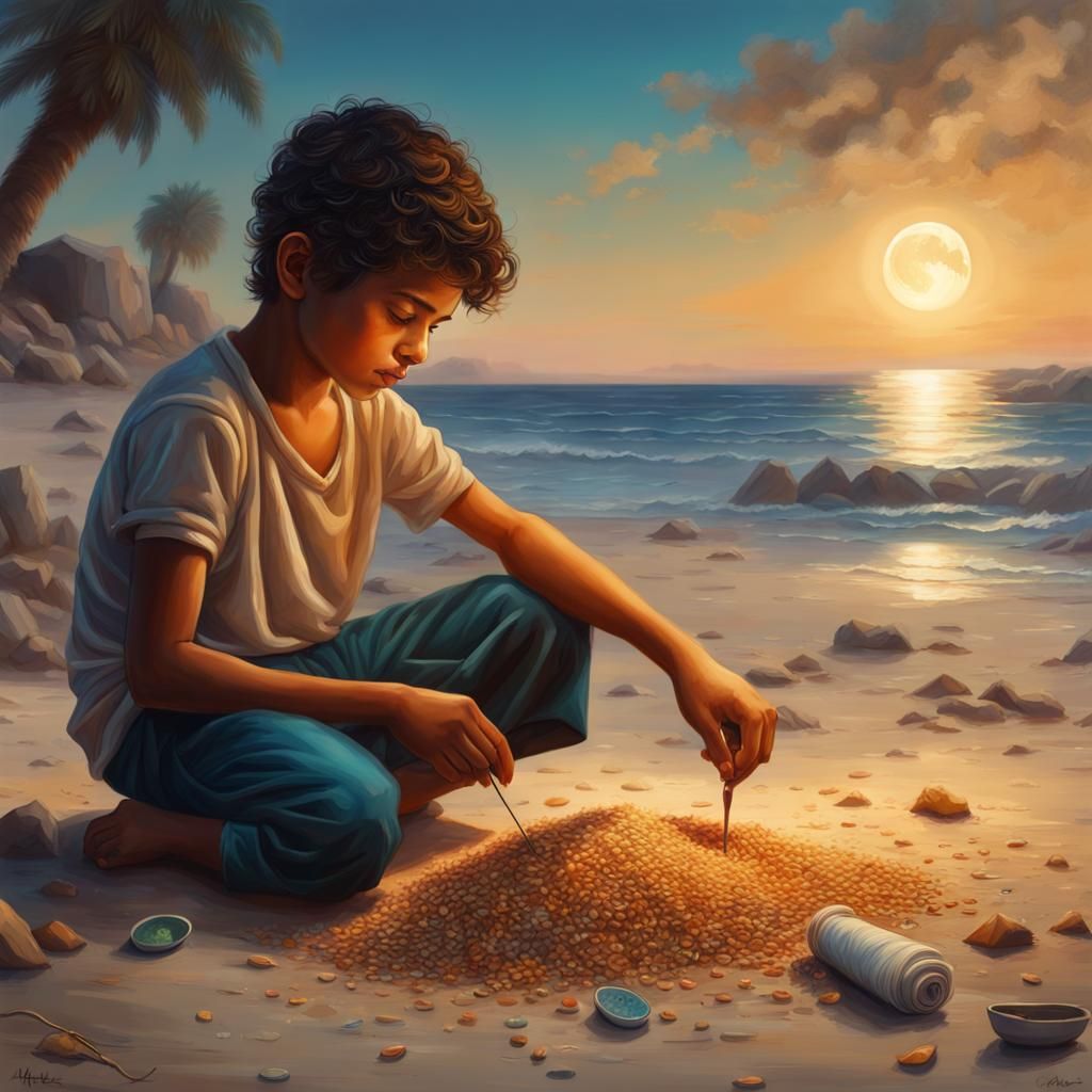 Egyptian Boy Sowing Seeds: Hyperrealistic Splash Art