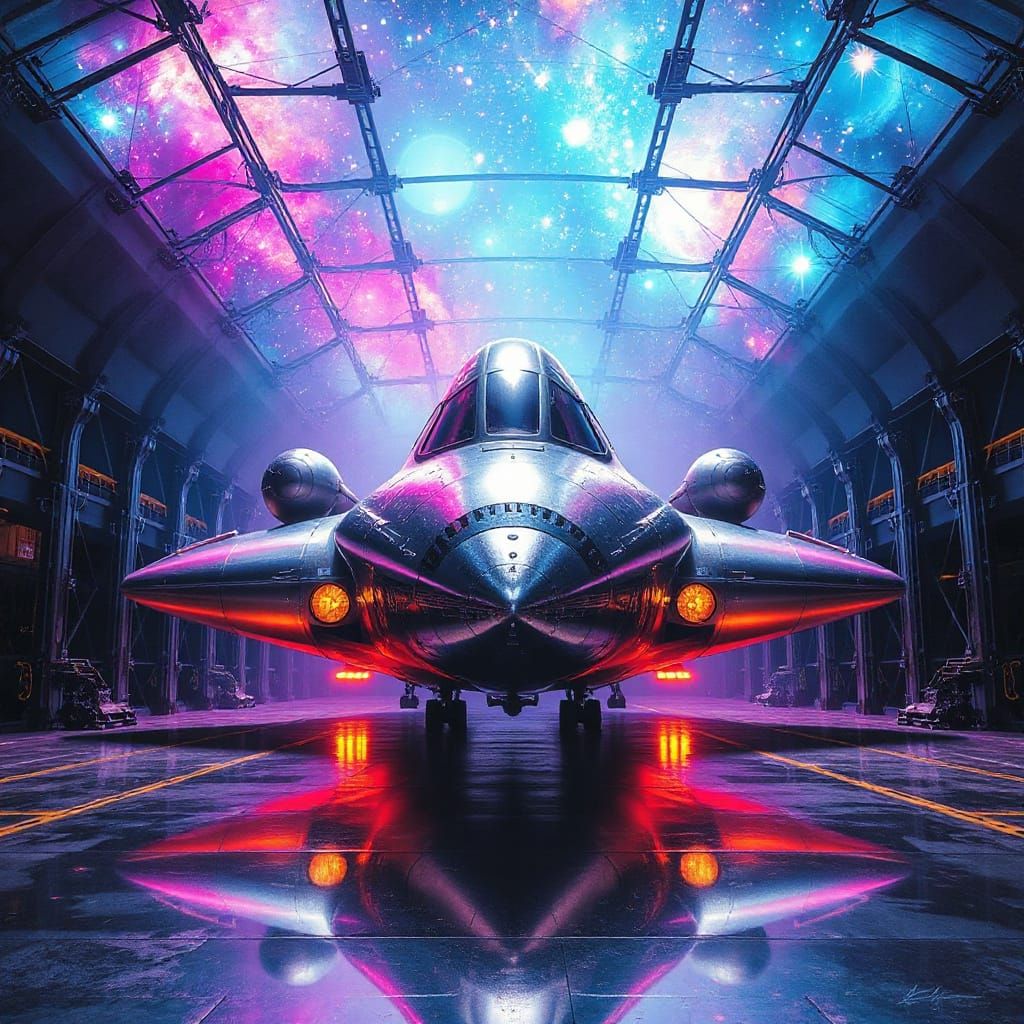 Ethereal Cosmic Starship Hangar Radiates Celestial Energy
