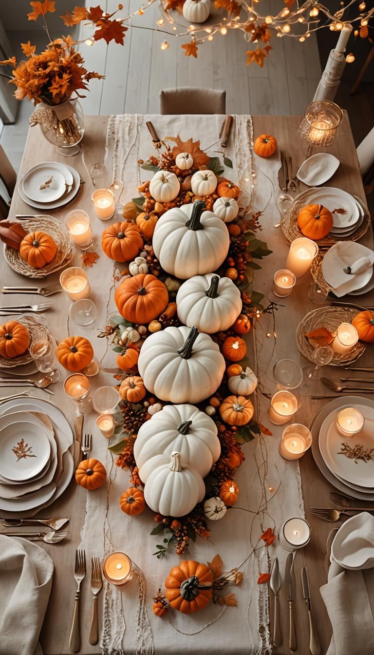 Warm Fall Dining Table Centerpiece in Fantasy Style