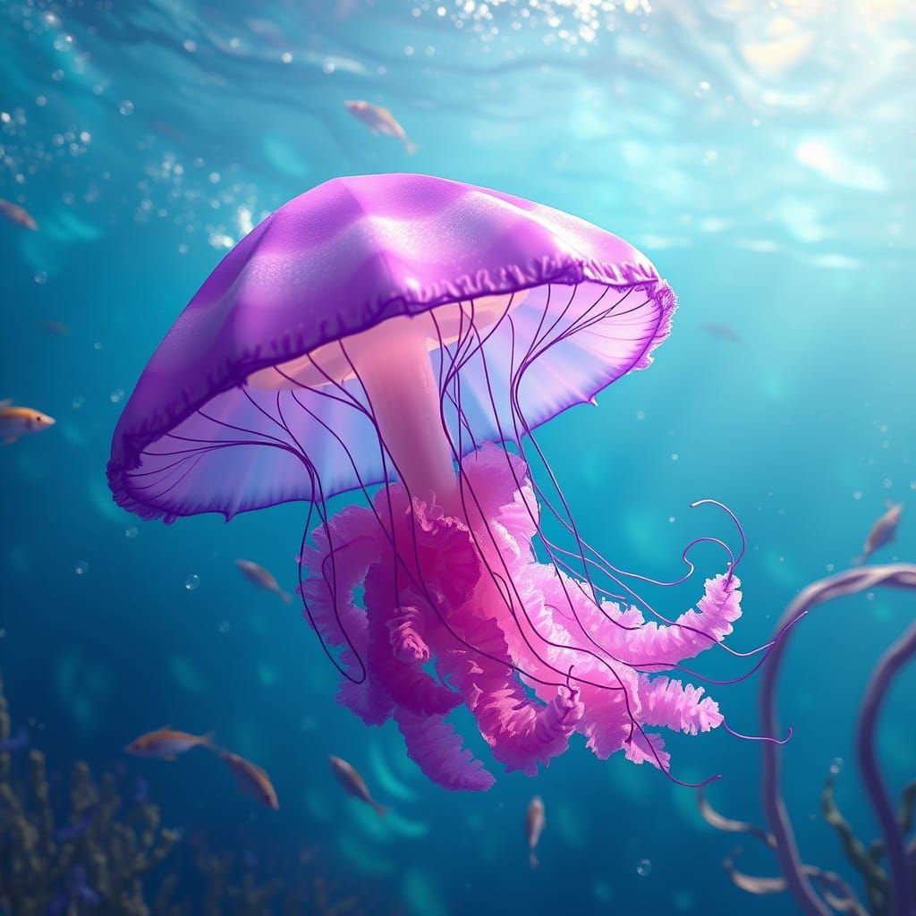 Ethereal Purple Jellyfish in Vibrant Oceanic Wonderland