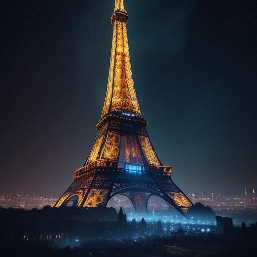 Eiffel Tower with Ethereal Lights in Fine Art Painting