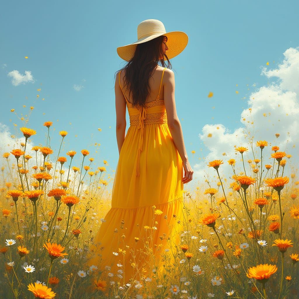 Woman in Wildflower Field: Airbrushed Graffiti Art