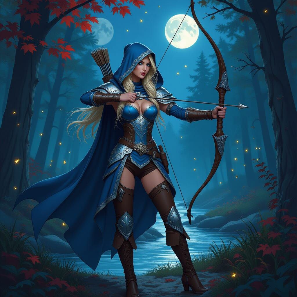 Blood Elf Ranger in Moonlit Maple Forest