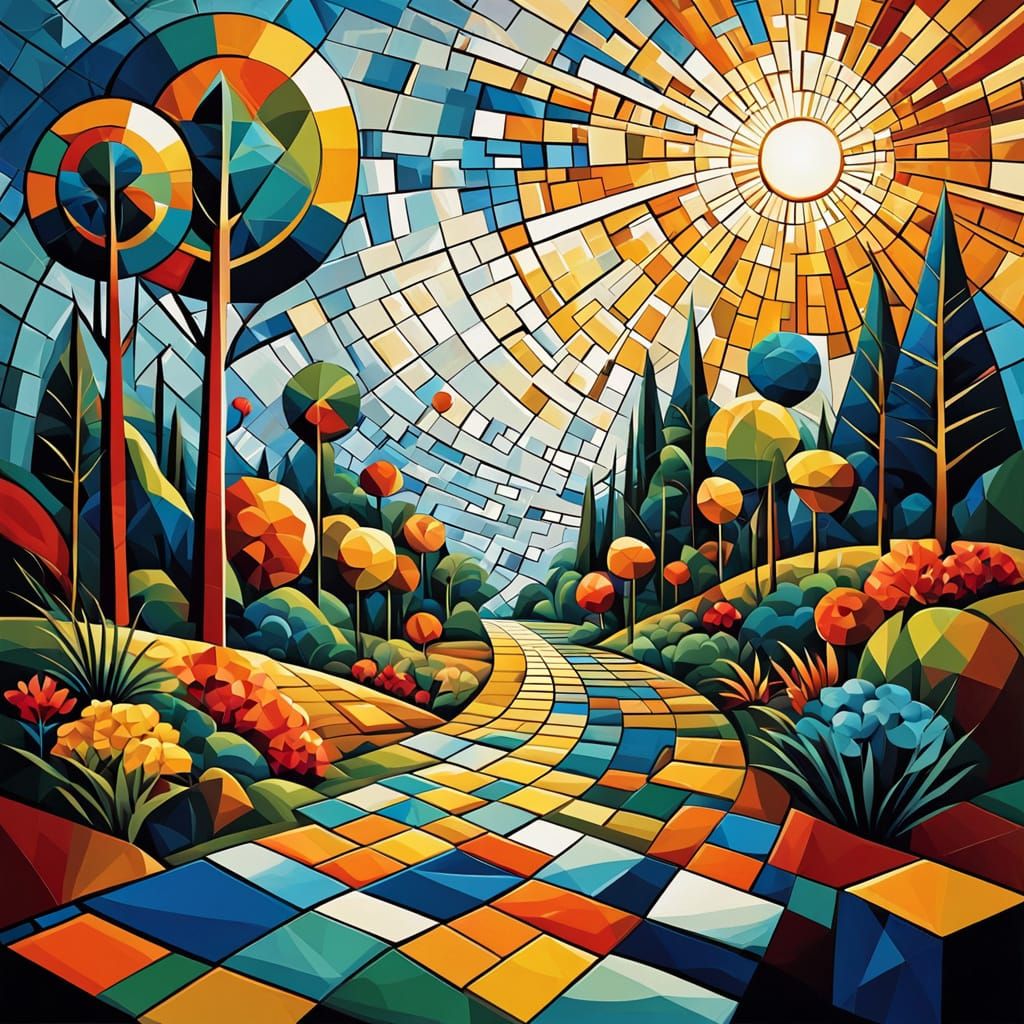 Vibrant Cubist Landscape in Geometric Abstraction Style