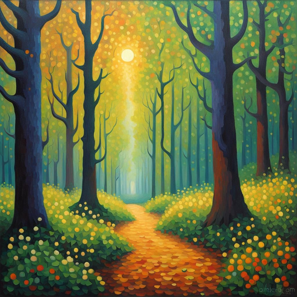 Eldritch Forest in Pointillist Style