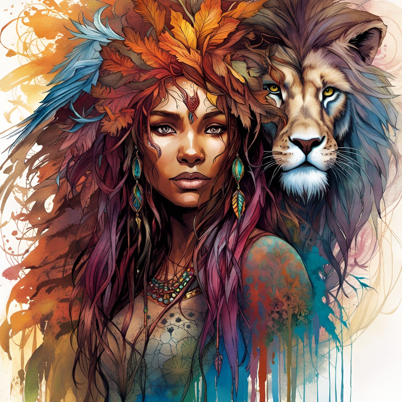 Fairy Lion Witch in Vibrant Pastel Hues