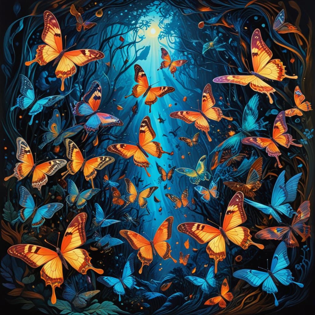 Dreamlike Vision of Cosmic Energy Being Amidst Whirling Butt...