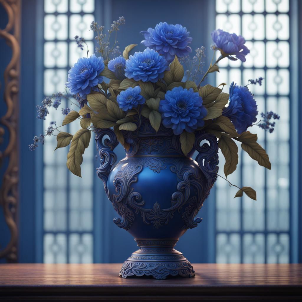 Vase of Blue Flowers: Detailed Matte Painting