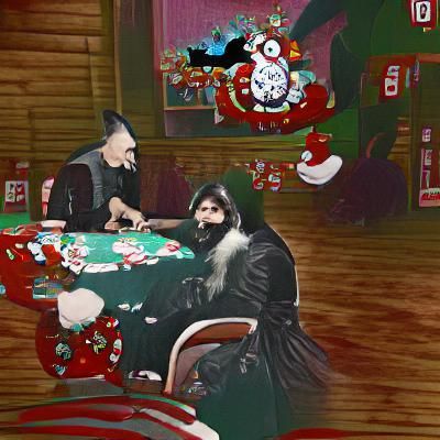 Rasputin and Santa Claus Playing Poker