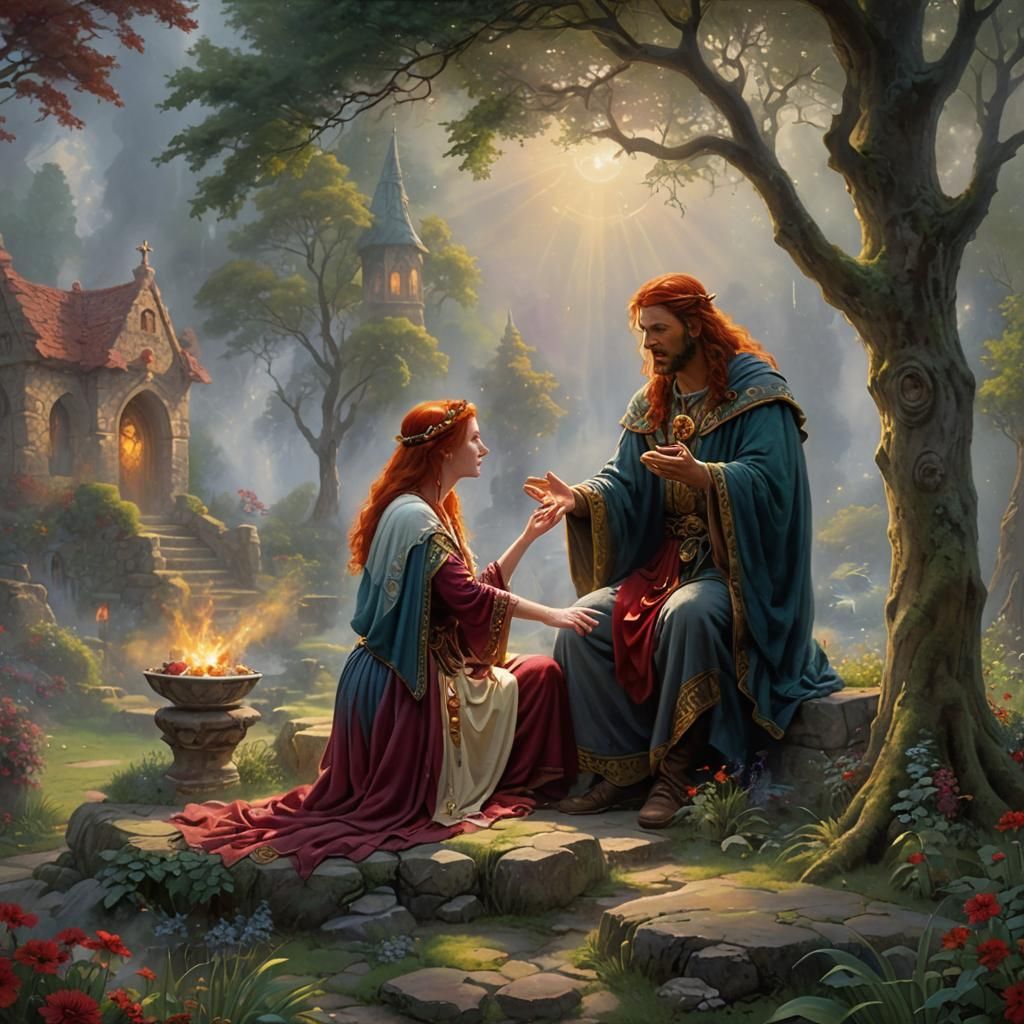 Priestess Heals Peasant with Magic in Ethereal Style