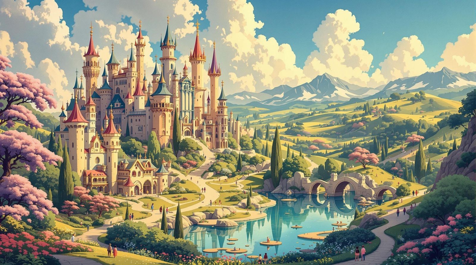 Whimsical Disney-Inspired Kingdom with Delicate Lines and Vi...