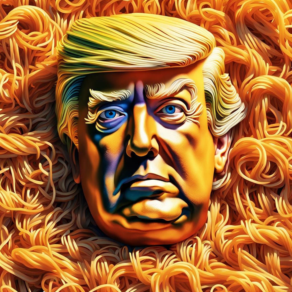 Surreal Spaghetti Trump with Glowing Fusilli Eyes