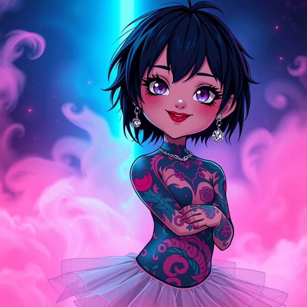 Japanese Pop Art Chibi Ballerina with Edgy Aesthetic