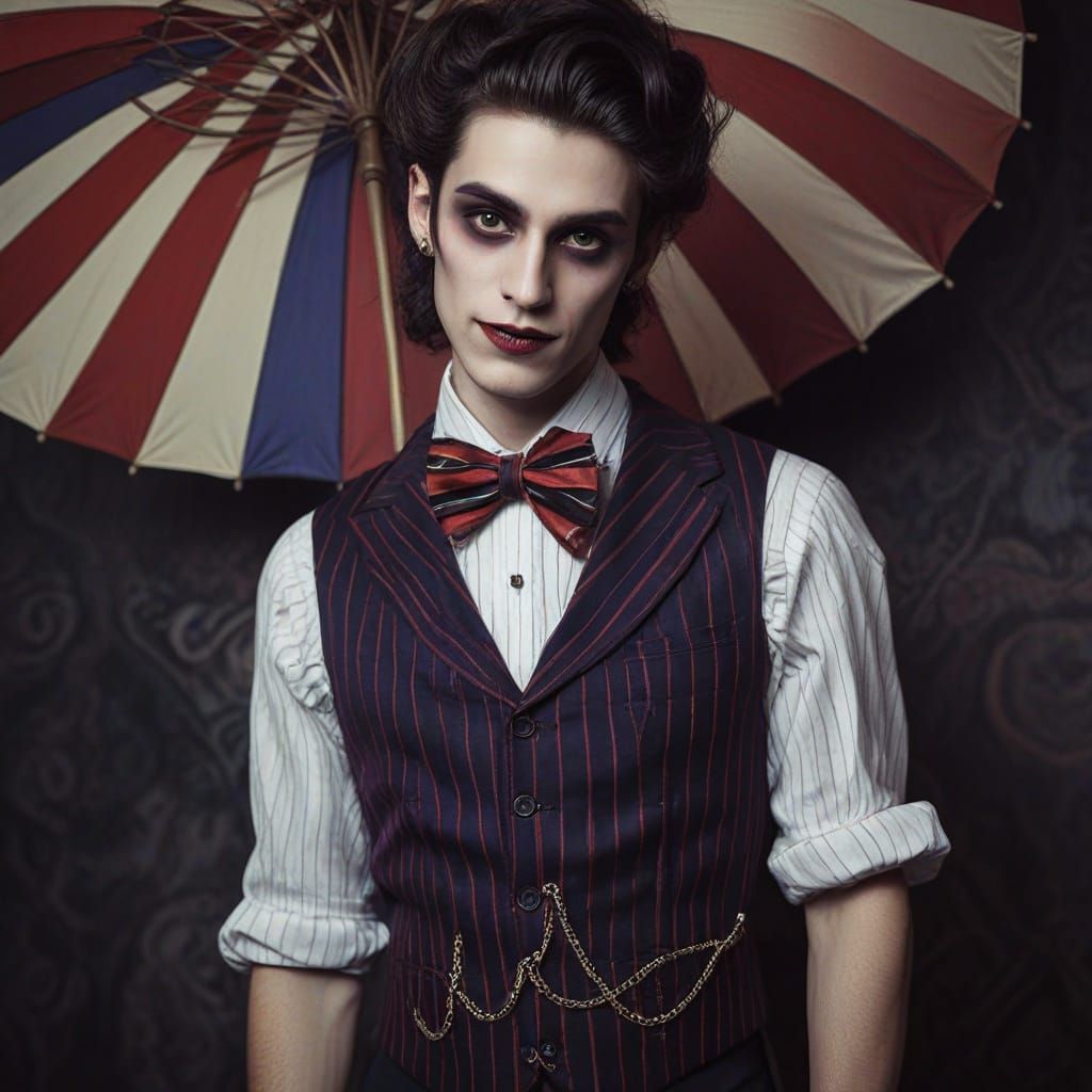 Ringmaster of the Haunted Carousel in Crimson and Navy Strip...