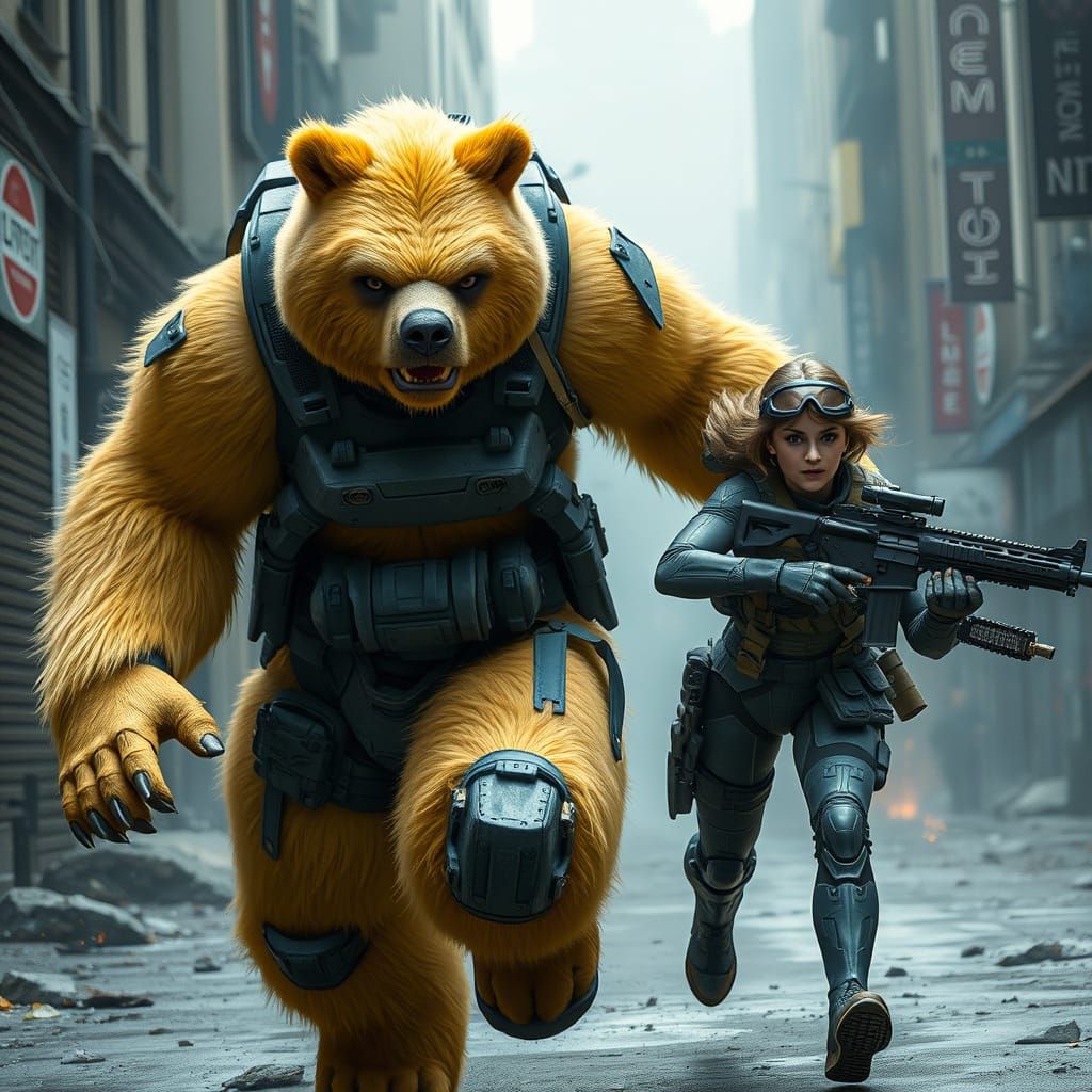 Gigantic Sci-Fi Bear Warrior in Camouflage Armor