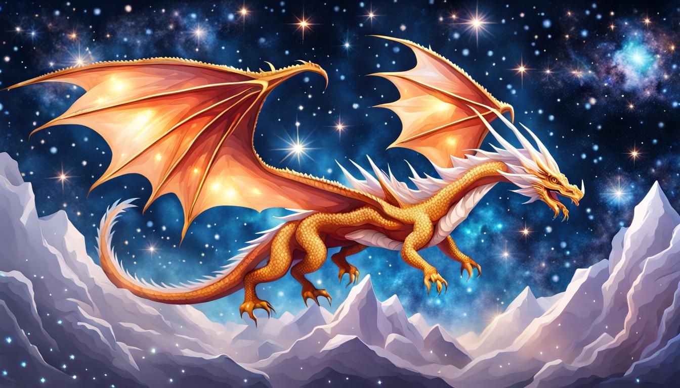 Crystal Dragon Flight in Starry Sky