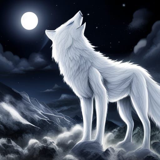 White Wolf in Snowy Anime Landscape