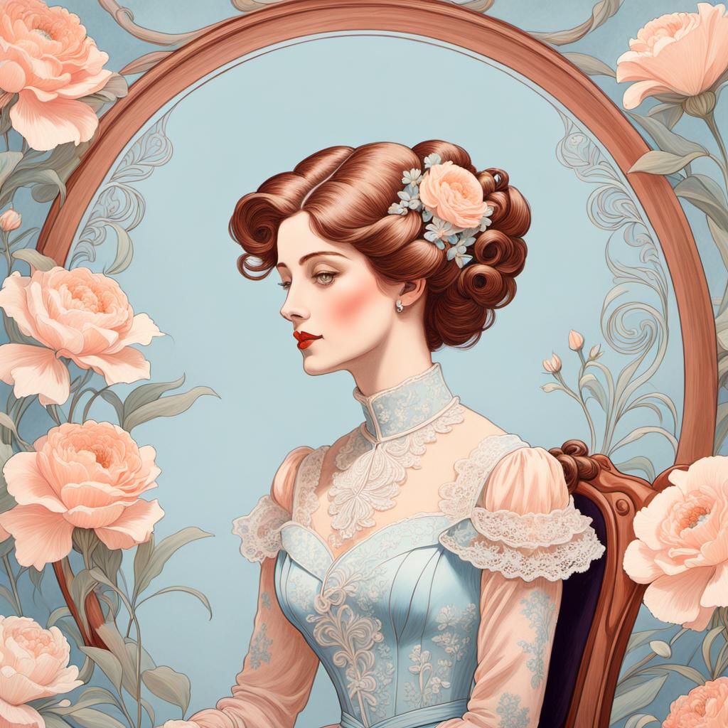 Elegant Gibson Girl Portrait in Art Nouveau Style