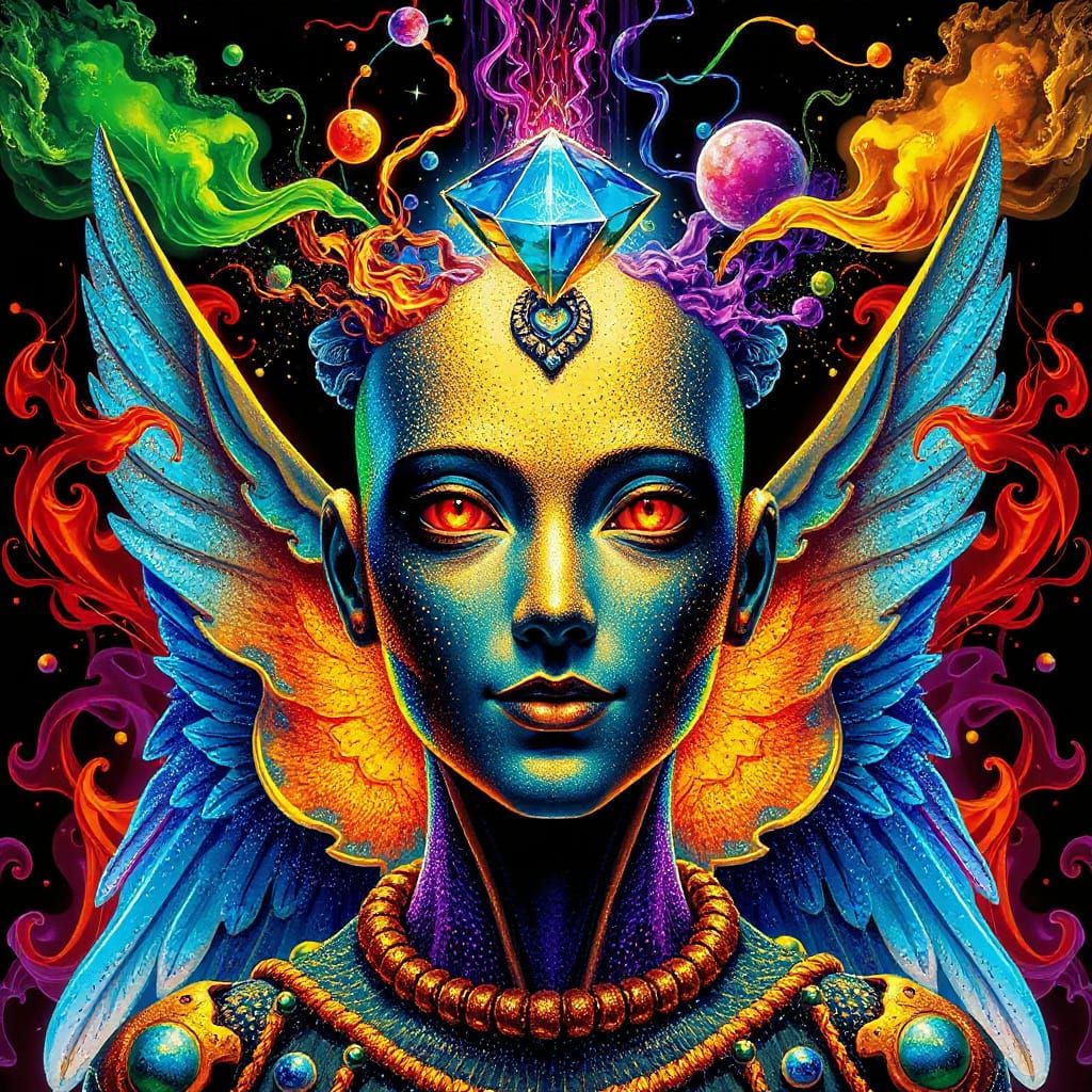 AI Angel of Imagination in Psychedelic Abstract Style