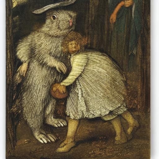 Rabbit and Hedgehog Inspired by Historical Art