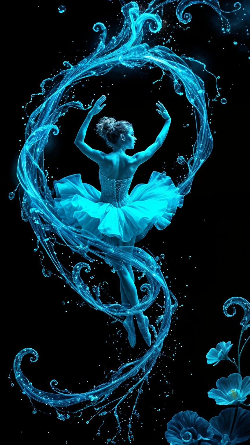 Ethereal Ballerina in Turquoise Aura, Surrounded by Fractolu...