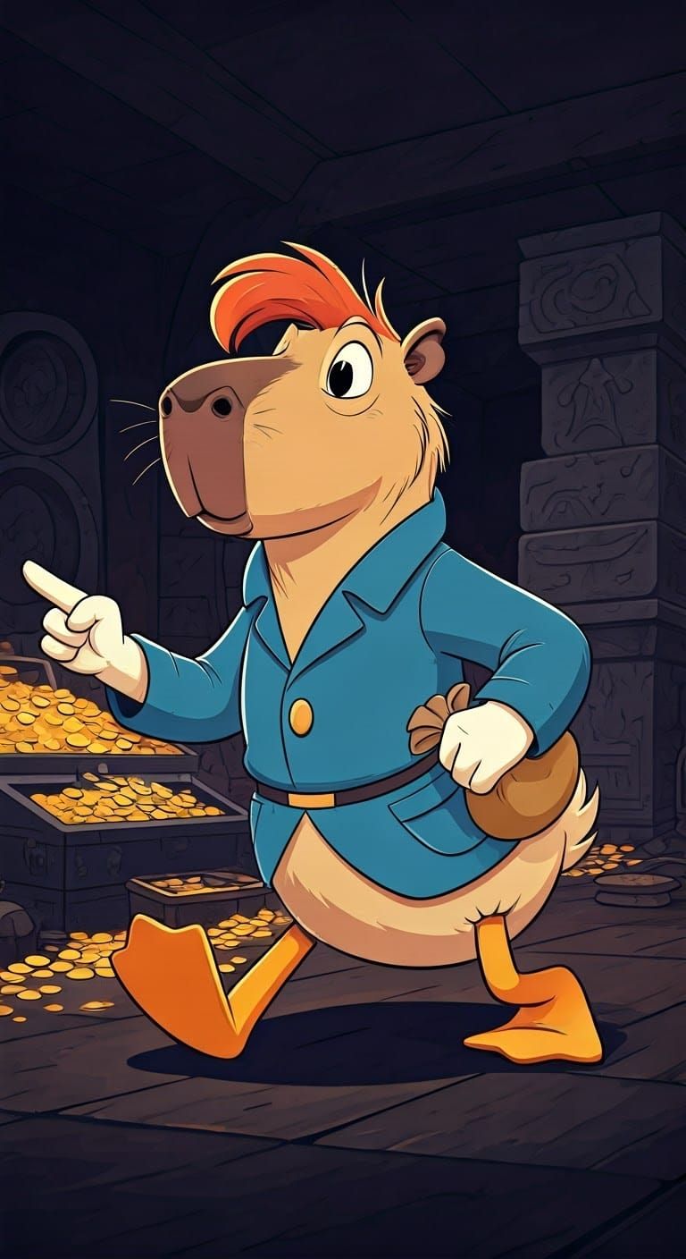 Capybara Adventurer in Classic DuckTales Style