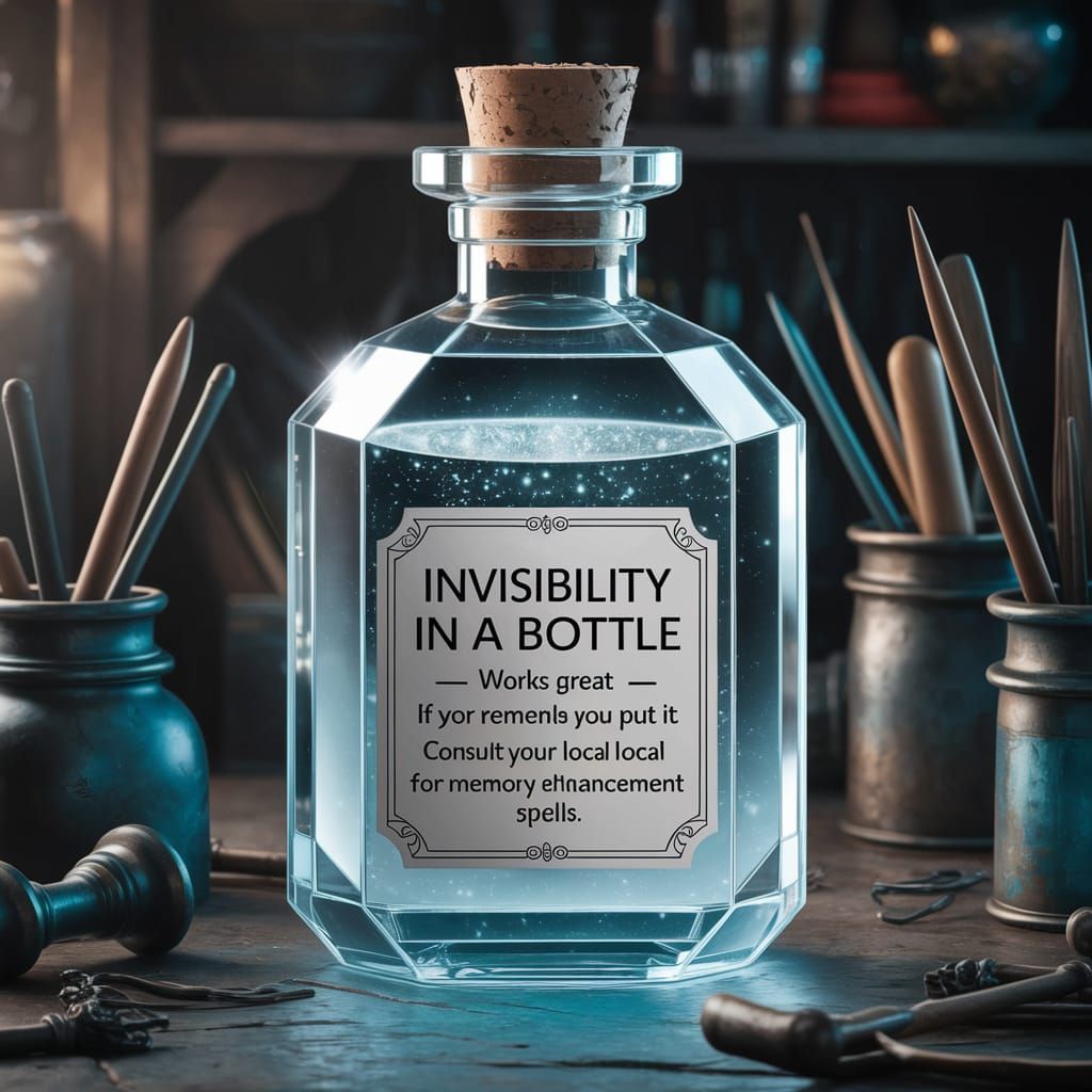 Enchanted Invisibility Potion in a Transparent Bottle, Wizar...