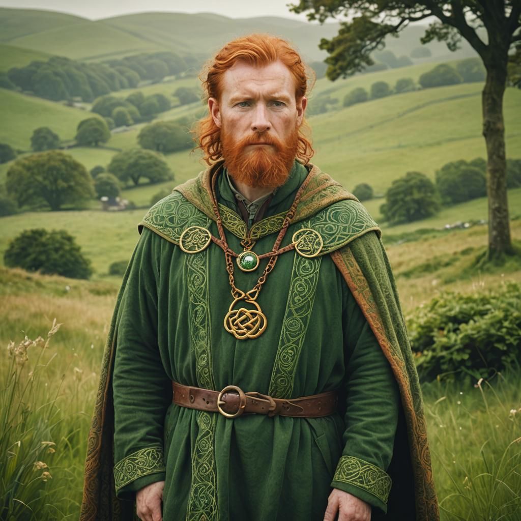 Irish Man in Meadow: Celtic Folk Art