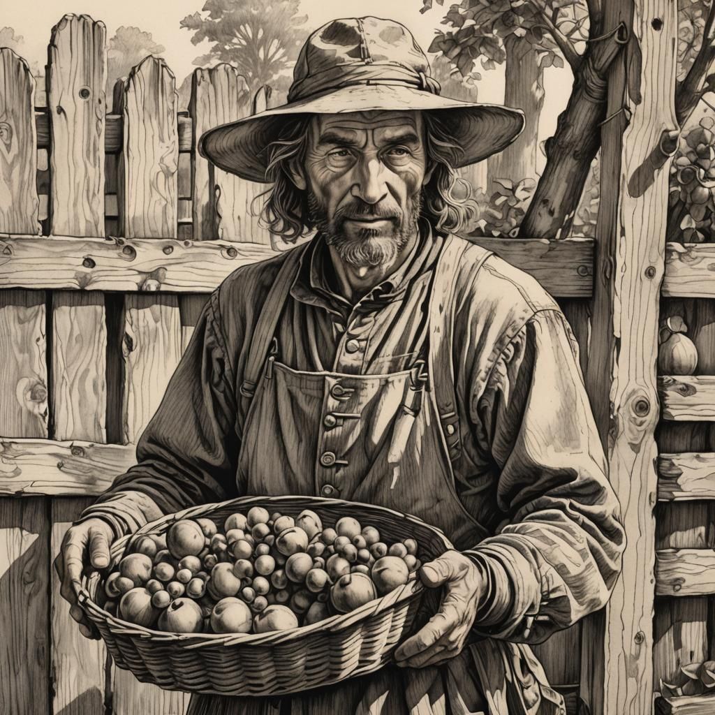 Medieval Farmer Portrait in Dürer Style Sketch