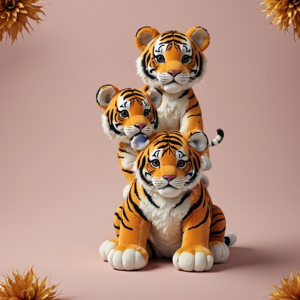 Playful Stuffed Tiger in Digital Illustration