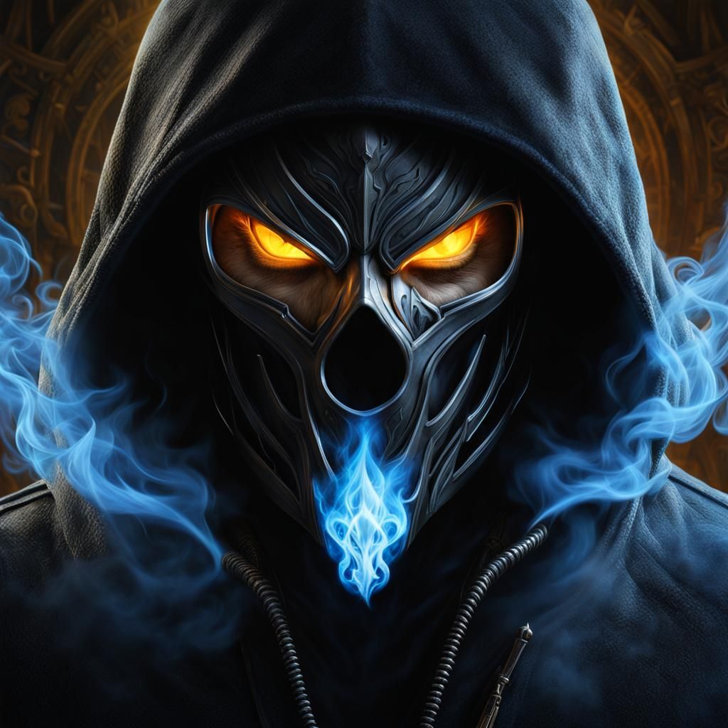 Smoky Hooded Figure with Glowing Eyes: Digital Art