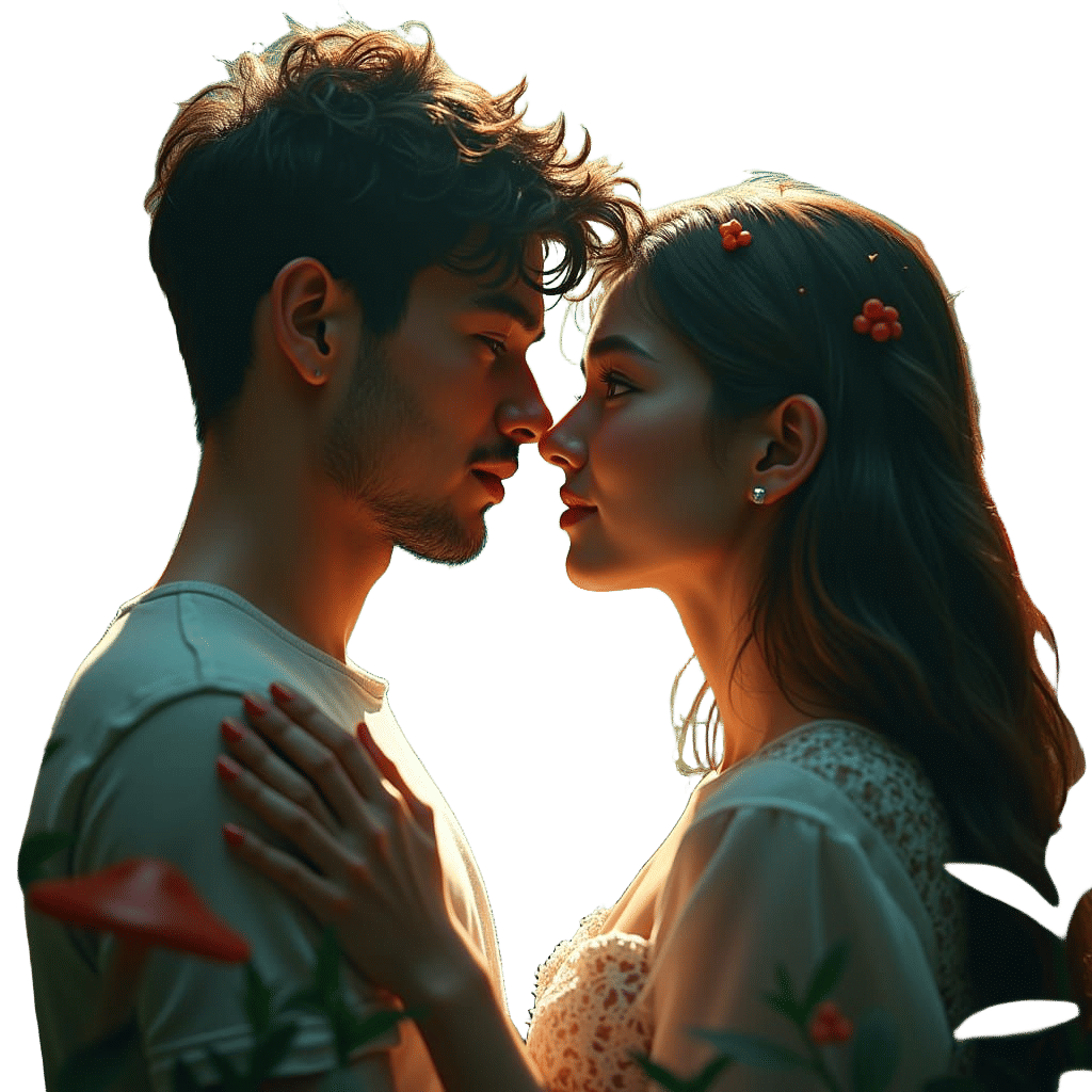 Young Couple Kissing: Detailed Fantasy Painting