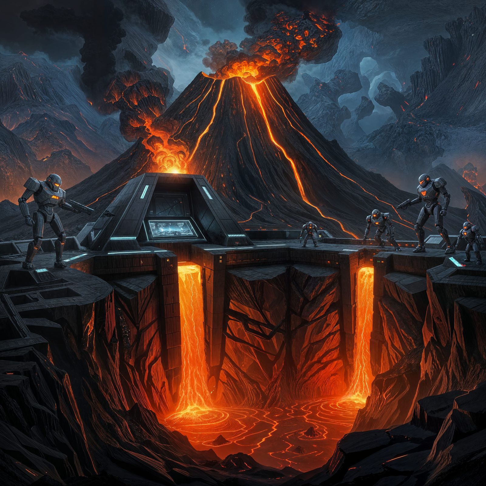 Volcanic Island Fortress: High-Tech Lair Concept Art